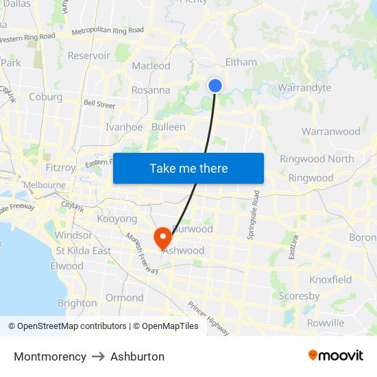 Montmorency to Ashburton map