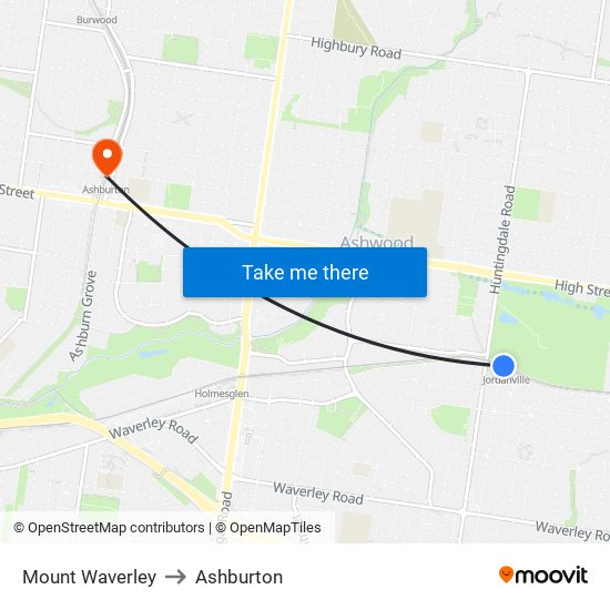 Mount Waverley to Ashburton map