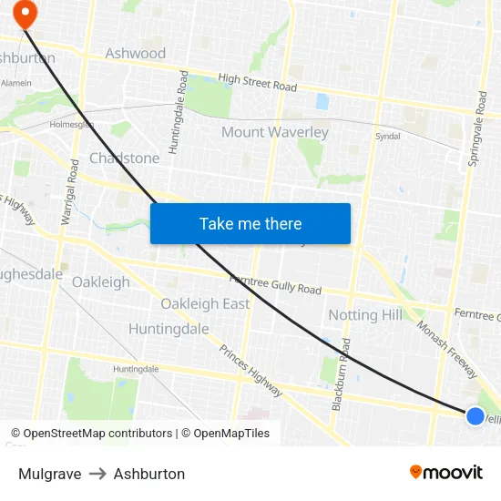 Mulgrave to Ashburton map