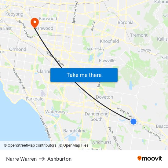 Narre Warren to Ashburton map