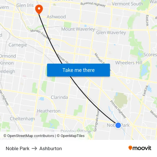 Noble Park to Ashburton map