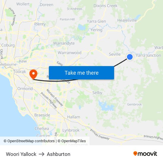 Woori Yallock to Ashburton map