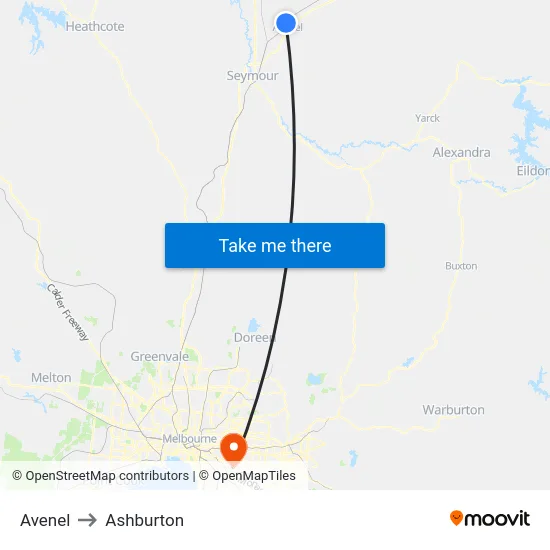 Avenel to Ashburton map