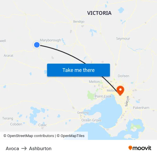 Avoca to Ashburton map