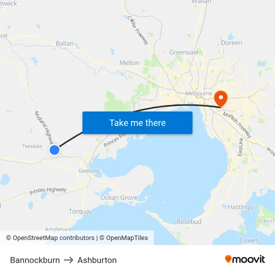 Bannockburn to Ashburton map