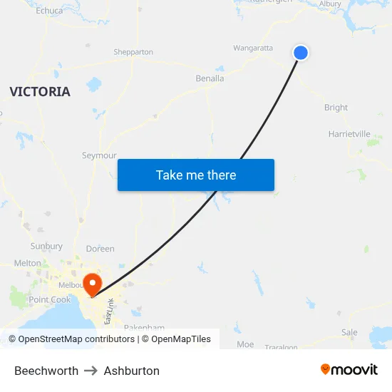 Beechworth to Ashburton map