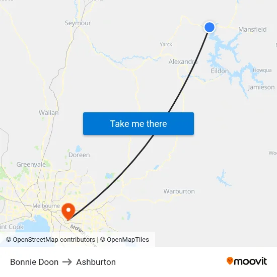 Bonnie Doon to Ashburton map