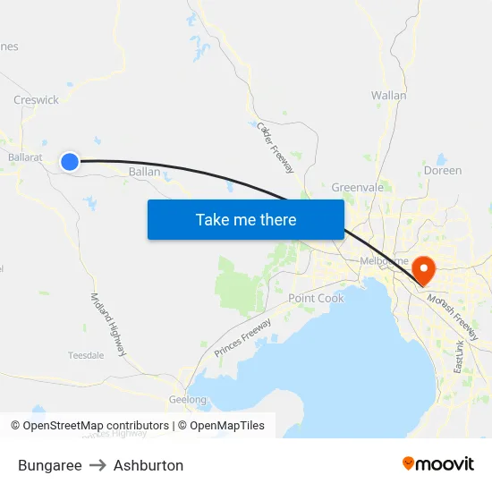 Bungaree to Ashburton map