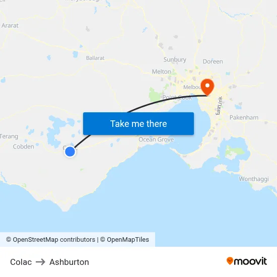 Colac to Ashburton map