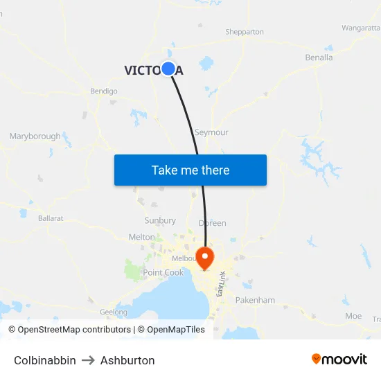Colbinabbin to Ashburton map