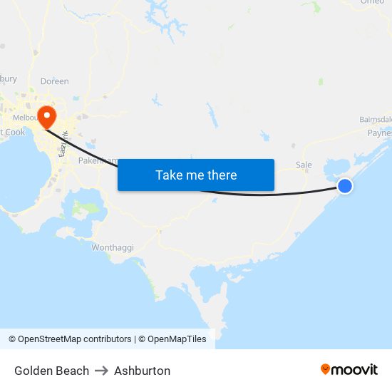 Golden Beach to Ashburton map