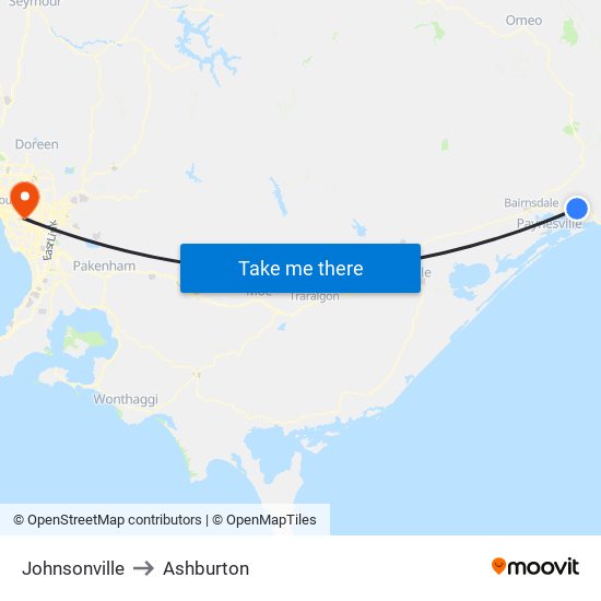 Johnsonville to Ashburton map