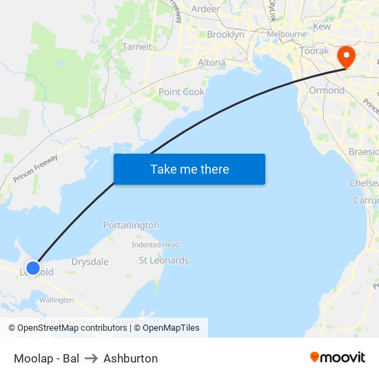 Moolap - Bal to Ashburton map