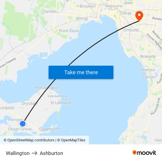 Wallington to Ashburton map