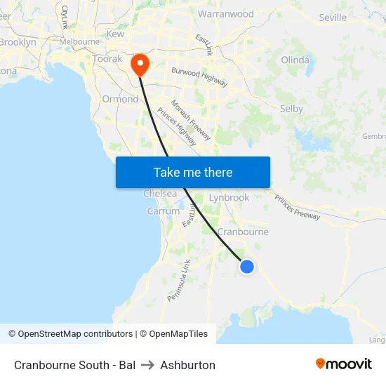 Cranbourne South - Bal to Ashburton map