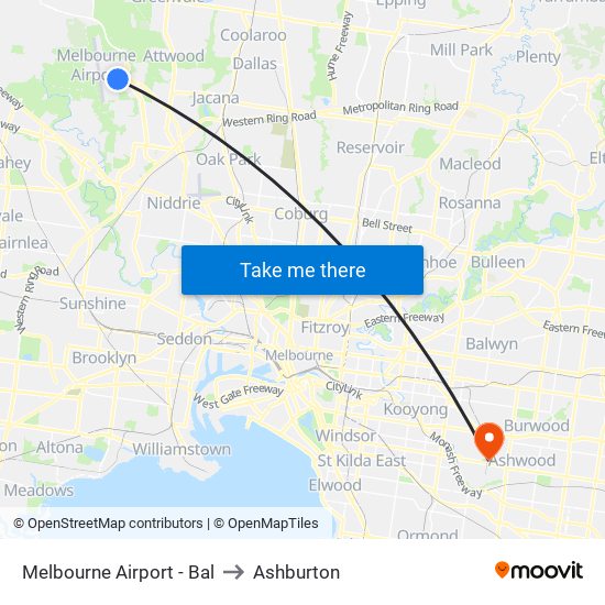 Melbourne Airport - Bal to Ashburton map