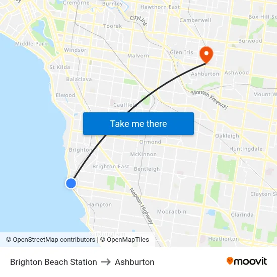 Brighton Beach Station to Ashburton map