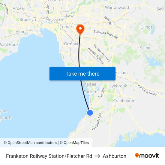 Frankston Railway Station/Fletcher Rd to Ashburton map