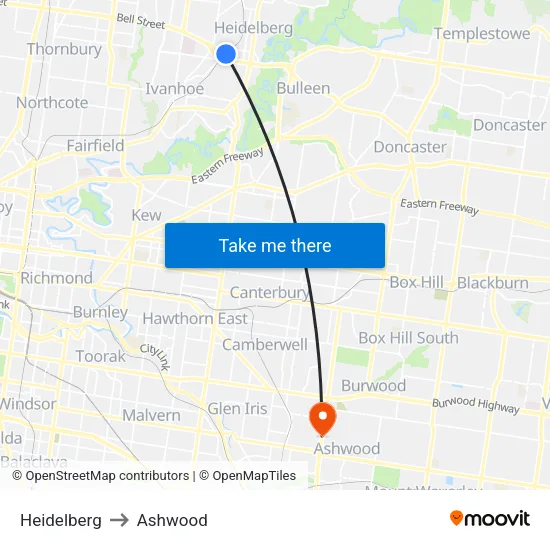 Heidelberg to Ashwood map