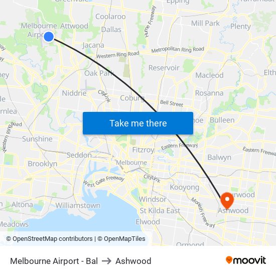 Melbourne Airport - Bal to Ashwood map