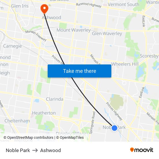 Noble Park to Ashwood map