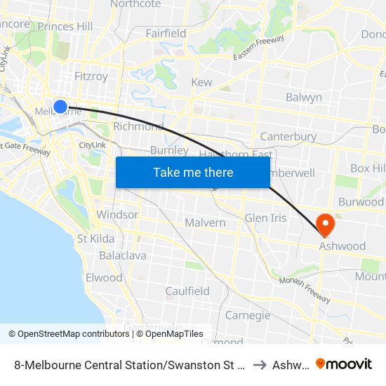 8-Melbourne Central Station/Swanston St (Melbourne City) to Ashwood map