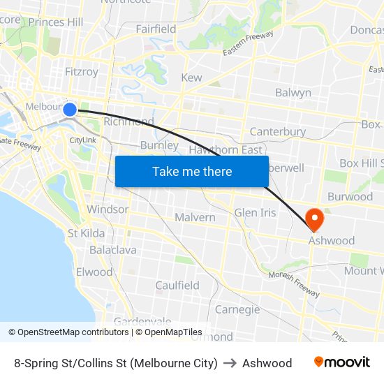 8-Spring St/Collins St (Melbourne City) to Ashwood map