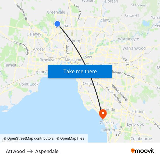 Attwood to Aspendale map