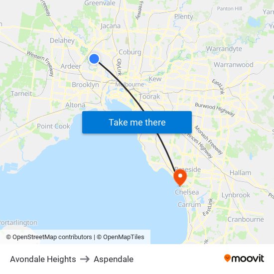 Avondale Heights to Aspendale map