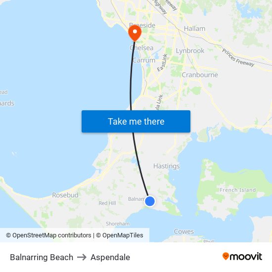 Balnarring Beach to Aspendale map