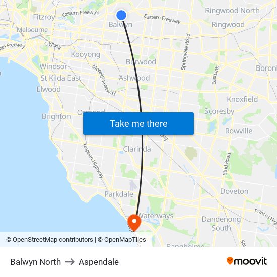 Balwyn North to Aspendale map