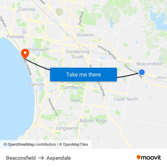 Beaconsfield to Aspendale map
