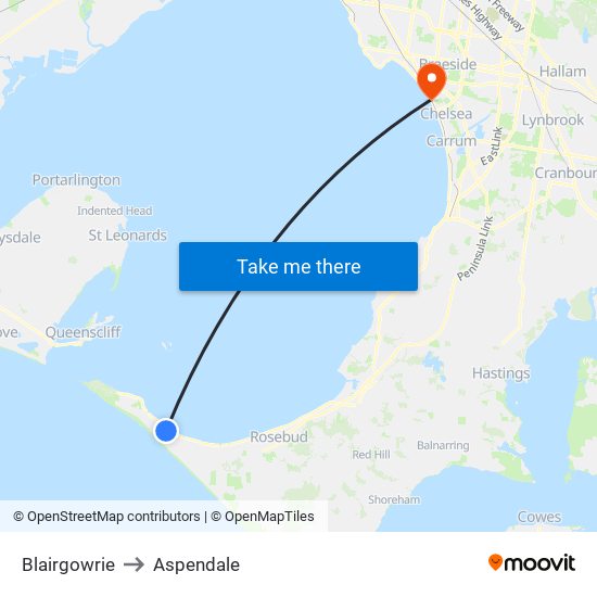 Blairgowrie to Aspendale map