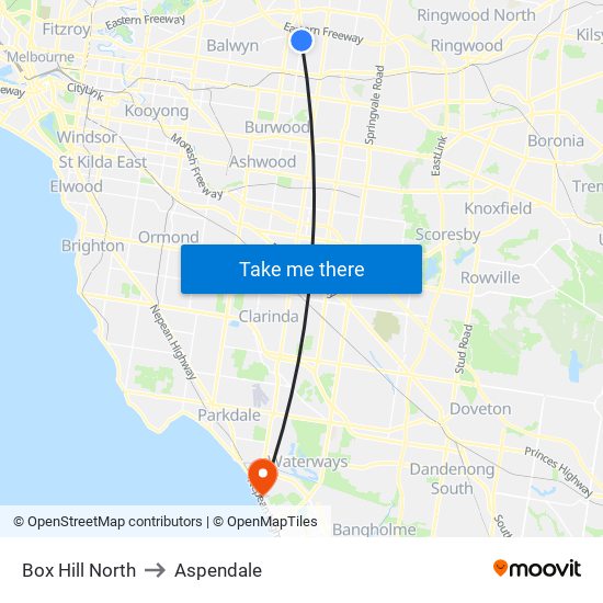 Box Hill North to Aspendale map
