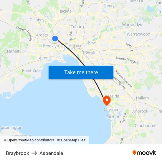 Braybrook to Aspendale map