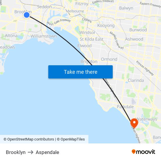 Brooklyn to Aspendale map