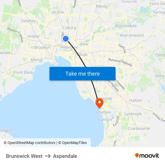 Brunswick West to Aspendale map