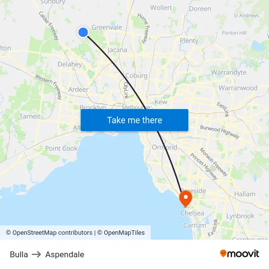 Bulla to Aspendale map