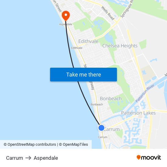 Carrum to Aspendale map