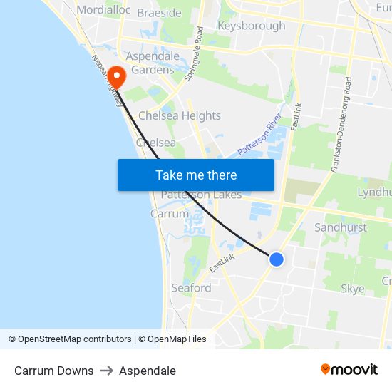 Carrum Downs to Aspendale map