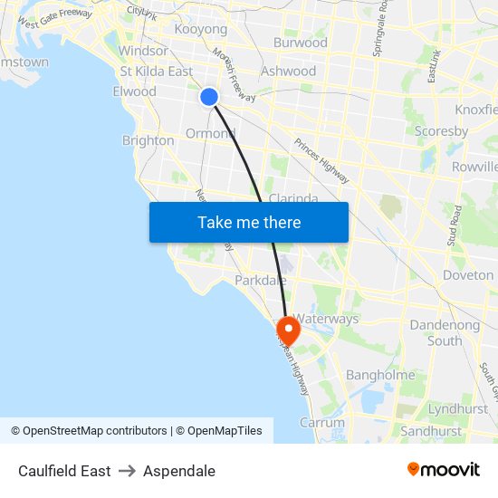 Caulfield East to Aspendale map