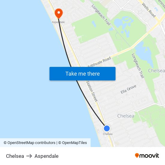 Chelsea to Aspendale map