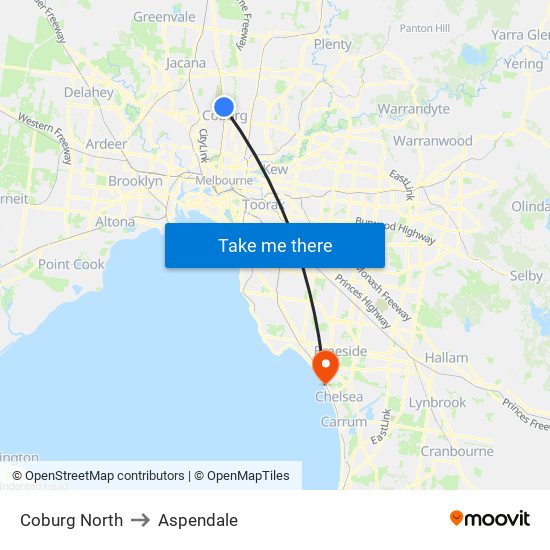 Coburg North to Aspendale map