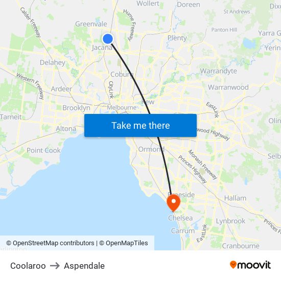 Coolaroo to Aspendale map