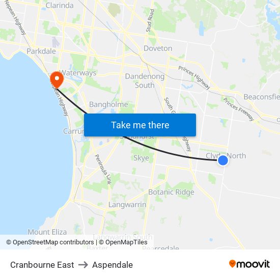 Cranbourne East to Aspendale map