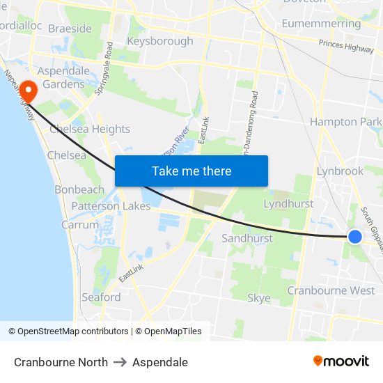 Cranbourne North to Aspendale map