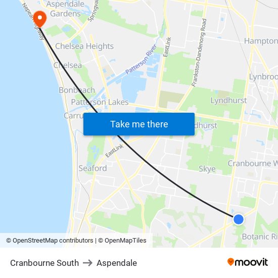 Cranbourne South to Aspendale map