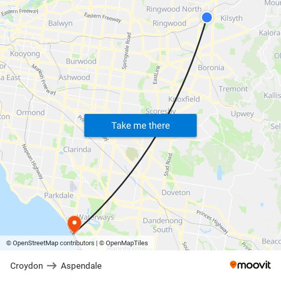 Croydon to Aspendale map