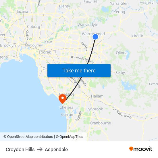 Croydon Hills to Aspendale map