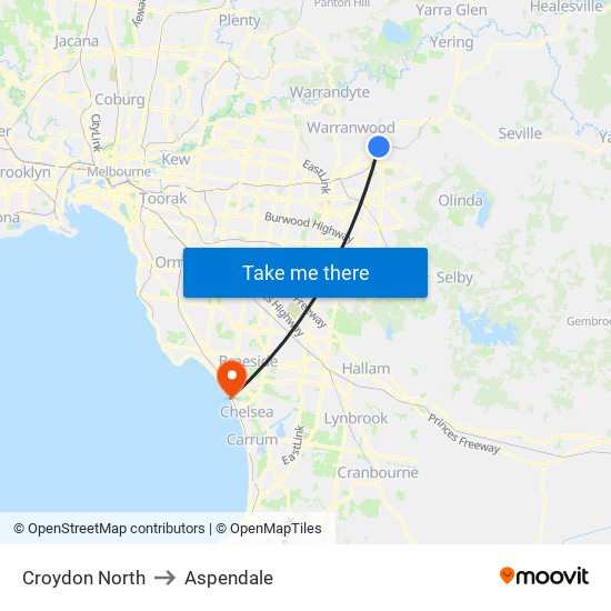 Croydon North to Aspendale map